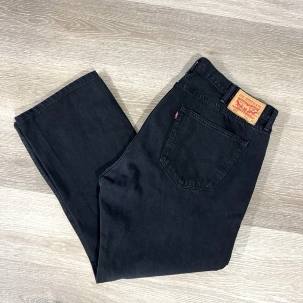 Levis 501 Black Straight Button Fly Mid Rise Denim Jeans Men's Size 42x30